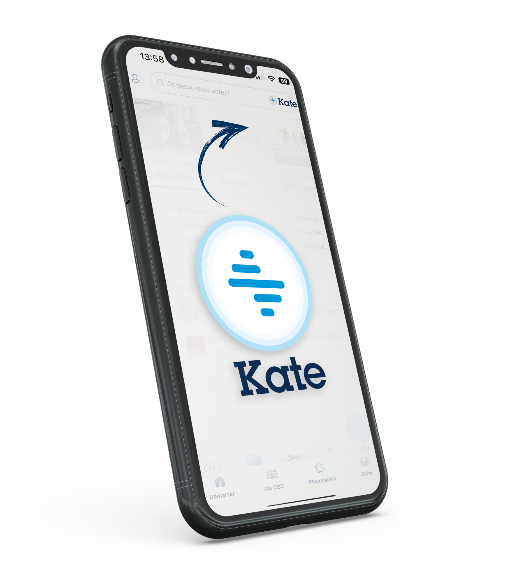 smartphone avec focus sur la barre de recherche Kate